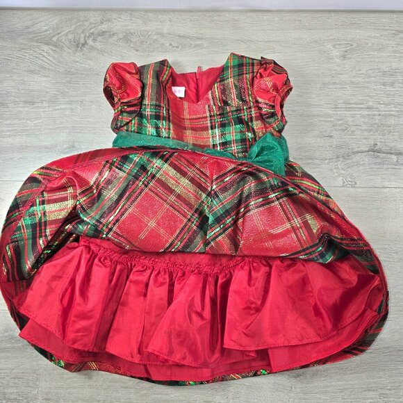 Baby Girl Dress Sz 18 Mo Party Christmas Red Green Plaid Short Sleeve Whimsical - Picture 5 of 9
